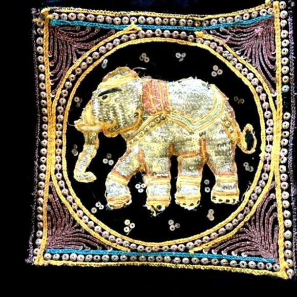 Gloria Jean Jacket Burmese Kalaga Elephant Sequins Glass Beads Dolman Sleeves M - Picture 3 of 6